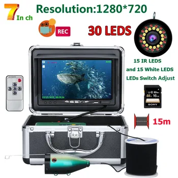 HD 1280 * 720 Ekran çift Lamba 1080P 15m / 30m Kamera DVR Balık Bulucu Sualtı Balıkçılık Kamera Balıkçılık İçin 16GB Kayıt