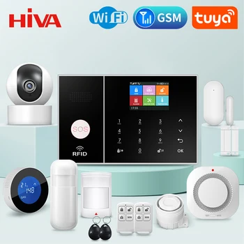 HİVA Güvenlik Alarm Sistemi Ev GSM Wifi Tuya Akıllı Yaşam App Kontrolü hırsız alarmı Kiti Kapı Sensörü ile Alexa ile çalışmak