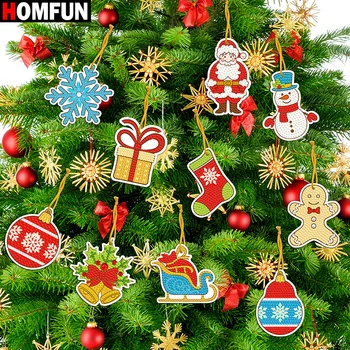 HOMFUN 10 adet DIY Elmas Boyama Noel Ağacı Noel Baba Kolye Matkaplar Özel Şekil Nakış Süslemeleri Ev Hediye