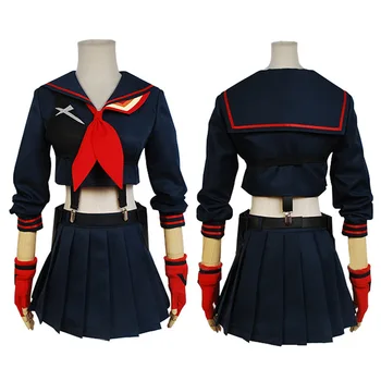Japon animesi KİLL La KİLL Matoi Ryuko Peruk Kısa Saç Cosplay Kostüm T-shirt Etek Eldiven Kemer okul üniforması Donanma Denizci Elbisesi
