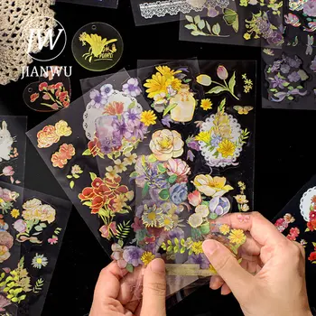 JIANWU 8 Yaprak Yaratıcı Bronzlaşmaya Gökkuşağı Gümüş Bitki Çiçek PET Sticker DIY Günlüğü Kolaj Dekorasyon Sevimli Çıkartmalar Kırtasiye