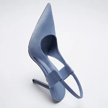 Kadın Ayakkabı Turuncu Kayma Kısa Pompalar Roma Tarzı Seksi Topuklu Sivri Kama Dantel-Up Sığ Ağız 2021 Sandalet Bayanlar Beyaz Kayma