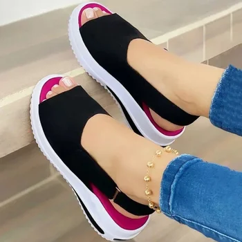 Kadın ayakkabısı 2022 Yaz Yeni Nefes Kama Sneakers Hafif Rahat yürüyüş ayakkabısı Açık Moda Burnu açık Bayan Sandalet