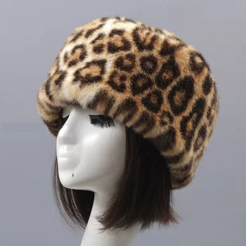Kadın Faux kürk şapka Kış Sıcak Leopar açık Peluş Rus tarzı Kayak kap kulak ısıtıcı