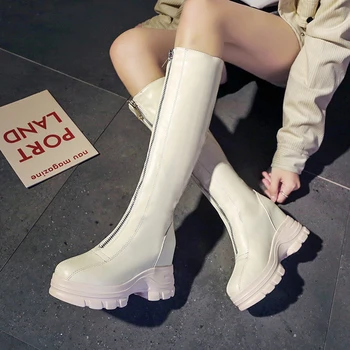 Kadın Kış yüksek çizmeler ayakkabı Deri Gizli Topuklu Kadın Diz Yüksek Çizmeler Moda Zip Kadın Uzun Çizme Kadın Sıcak Kış Ayakkabı