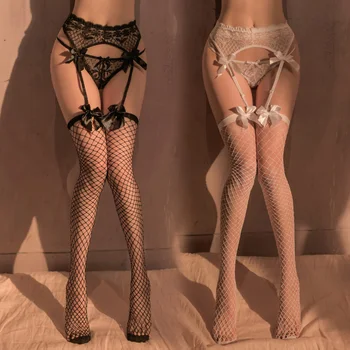 Kadın Seksi İç Çamaşırı Büyük Boy Dantel Jartiyer Güzel Yay-düğüm Yüksek Elastik bel kemeri Uyluk Yüksek Çorap Erotik Kostümleri