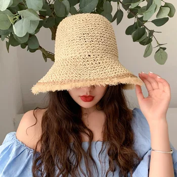 Kadın Tığ Hasır Şapka Panamas UV Koruma Güneşlik plaj şapkaları Kadın Siperliği Katlanabilir Kadın Yaz güneş şapkası