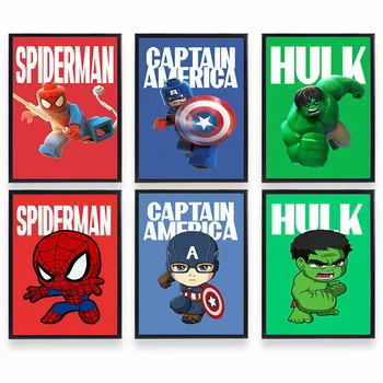 Karikatür Marvel Avengers Süper Kahraman Tuval Boyama Posterler ve Baskılar Duvar Sanatı Resimleri Çocuklar İçin Yatak Odası Ev Dekor