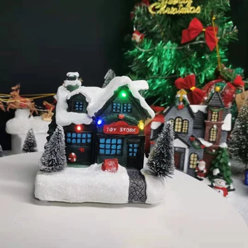 Kış kar noel köy binası Santa ev noel süs hediyeler dekorasyon ışık-Up ev tatil düğün dekorasyon