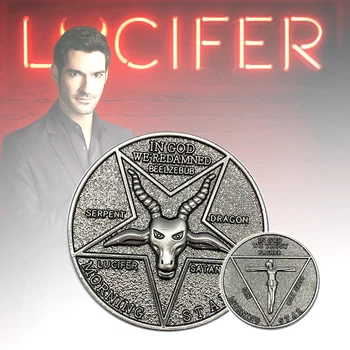 Lucifer Morningstar Pentekostal Sikke Cosplay Prop Yüksek Metal Gümüş ve Altın Sikke