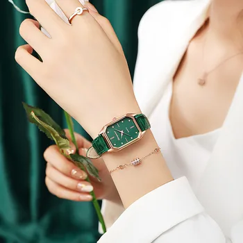 Lüks Bayanlar Kare Bayanlar quartz saat Deri Bant Zarif Elbise Parti Kadınlar için Saatler Seyahat Kol Saati Montre Femme Reloj