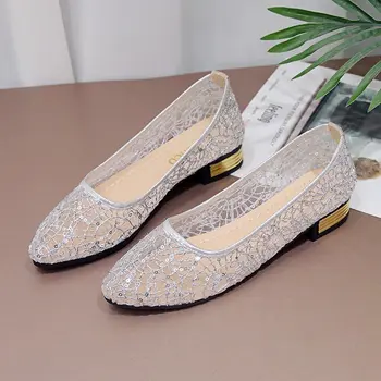 Moda Kadın bale ayakkabıları Eğlence Bahar Sonbahar Balerin Bling Flaş Sequins Flats Ayakkabı Prenses Parlak Sivri Düğün Ayakkabı