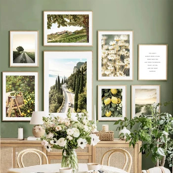 Orman Yol Kale Çiçekler Limon Tırnaklar duvar sanatı tuval yağlıboya İskandinav Posterler Ve Baskılar Duvar Resimleri Için Oturma Odası Dekor