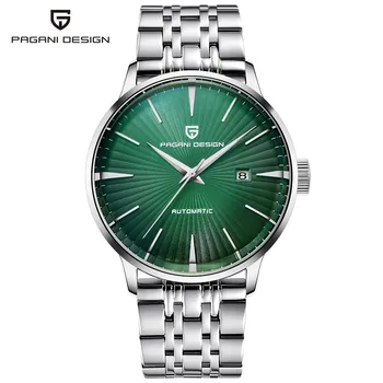 PAGANI tasarım Yeni Yeşil Erkekler Saatler Su Geçirmez Otomatik Mekanik Kol Saatleri Erkek Çelik Deri Kordonlu Saat reloj hombre