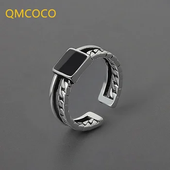 QMCOCO Minimalist Gümüş Renk Geometrik Tasarım Yüzükler Kadınlar İçin Moda Basit Zincir Doğum Günü Partisi Takı Hediyeler