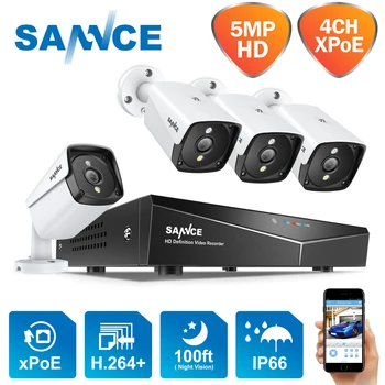SANNCE 4CH POE Video Güvenlik Sistemi 2MP / 5MP Açık Hava Kızılötesi Gece Görüş IP Kamera Kablosuz Gözetim CCTV Kiti