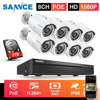 SANNCE 8CH 1080P POE NVR Kiti CCTV Güvenlik Sistemi 8 adet 2MP IR Açık IP Kamera Dahili Mikrofon CCTV Kiti