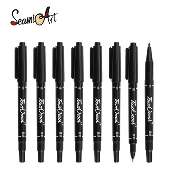 SeamiArt 1 adet Çift Uçlu Kalıcı Yağlı Mürekkep işaretleyici kalem Siyah Renk Su Geçirmez Kanca Hattı cetvel kalemi Öğrenciler için Sanatçılar Malzemeleri