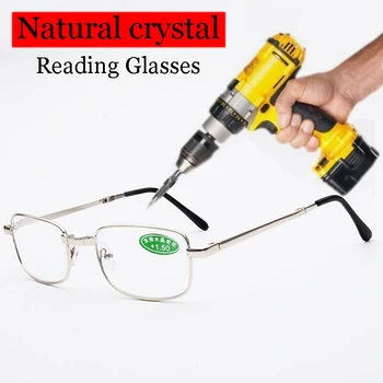 Sert Lens Doğal kristal Anti-Scratch okuma gözlüğü Erkekler Kadınlar Presbiyopik Gözlük Metal Çerçeve Hipermetrop Gözlük 1.5 2.5