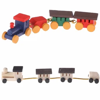 Sevimli Boyalı Ahşap Tren Seti Lokomotif Bölmesi Arabaları Oyuncak 1: 12 Dollhouse Oyun Bebek Evi Dekor Aktif Oyuncaklar Minyatür