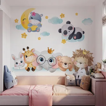 Sevimli İskandinav Hayvanlar duvar çıkartmaları Çocuk Odaları için Kız Bebek Odası Dekorasyon Kreş Karikatür Panda Fil Zürafa Duvar Kağıdı