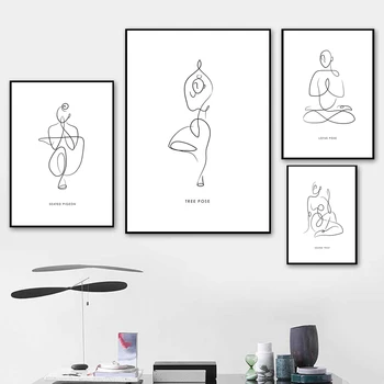 Siyah Ve Beyaz Çizgiler Yoga Vücut Tuval Boyama Modern Minimalist Duvar sanat posterleri Ve Resimleri Ev Dekor Oturma Odası Yatak Odası