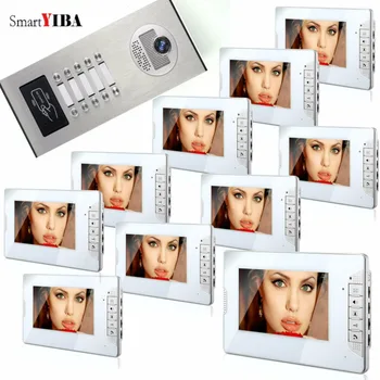 SmartYIBA 7 Inç Renkli Görüntülü Kapı Telefonu Kitleri 10 Adet Daire Görüntülü interkom sistemi RFID Kontrol Erişim Görüntülü Kapı Kamera