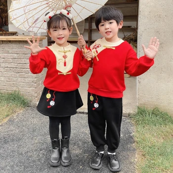 Tang Kostüm Erkek ve Kız Kış Hanfu Çin Tarzı çocuk Weatshirt Şenlikli Performans Kostüm çocuğun Yeni Yıl Giysileri