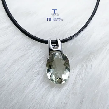 TBJ, basit ve zarif kolye ile doğal yeşil ametist taş 925 ayar gümüş güzel takı kadın ve bayan için hediye olarak