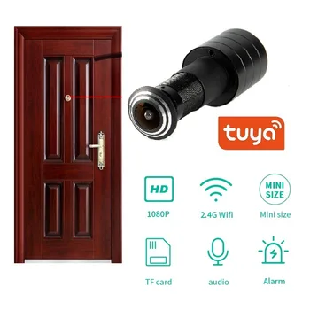 Tuya 1080p Mini Wifi Bağlantı Noktası Göz Deliği Ip Kamera Otomatik İzleme İki Yönlü Konuşma Balıkgözü Peephole P2P CCTV Ağ Ses Ev Kamera