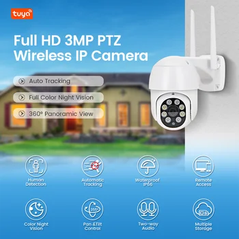 Tuya 3.0 MP WİFİ PTZ IP Kamera Su Geçirmez Renkli Gece Görüş İnsan Otomatik Parça Ses Alarmı Video Gözetim Güvenlik güvenlik kamerası