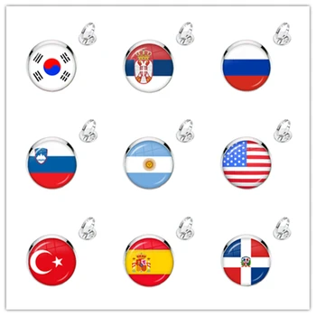 Ulusal Bayrak Cam Cabochon Yüzük Kore, Sırbistan, Rusya, Slovenya, Arjantin, Amerika Birleşik Devletleri,Türkiye,İspanya, Dominika Takı Hediye İçin