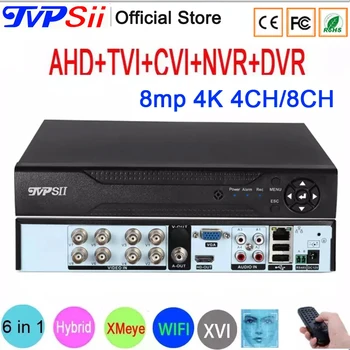 Uzaktan Kumanda Ses Yüz Algılama 8MP 4K Xmeye 8CH 8 Kanal H. 265 + Hibrid WIFI 6 in 1 TVI CVI NVR AHD CCTV DVR Sistemi