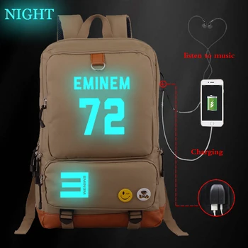 Yeni Eminem Baskı Büyük Kapasiteli sırt çantası Unisex Okul Çantaları Kadın / Erkek Sırt Çantaları Seyahat Çantası Genç USB Şarj Sırt Çantası