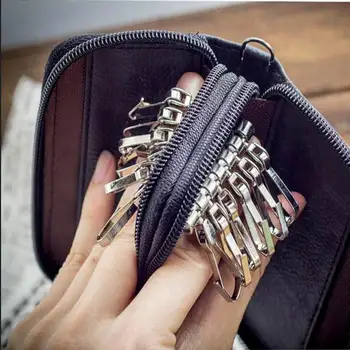 Yeni Varış Erkekler Hakiki Deri Çanta bozuk para cüzdanı Çift Fermuarlı Anahtar Cüzdan Moda Kadın Kahya Kart Anahtar Sahipleri