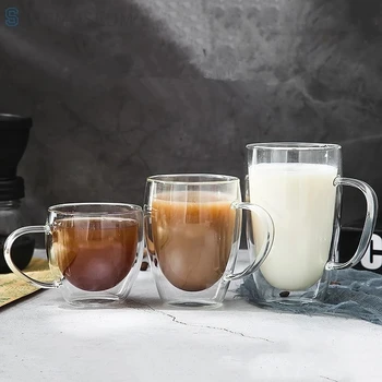 Yeni çift duvarlı kupa bardak Kahve Çay Kupa Isıya Dayanıklı Şeffaf Gözlük Çift Alt Kupalar El Yapımı Sağlıklı İçecek Kupa