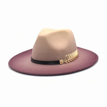 YENİ degrade Geniş Ağız Yün Keçe Caz fötr şapkalar Yaprak BuckleBritish tarzı Fötr Parti Resmi Panama Kap Elbise Şapka Kış