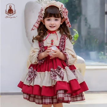 Yoliyolei Sonbahar Kış Lolita Çocuk Elbise çocuk Casual Retro uzun kollu İspanyol Elbiseler Kız Doğum Günü Paskalya Tatili için