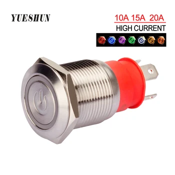 YUESHUN 19mm Yüksek Akım 12 V 220 V led ışık Itme sıfırlama on / off Düğmesi anahtarı Güç Sembolü 10A 15A 20A