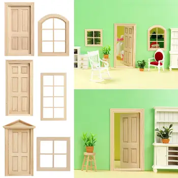 Çerçeve DIY Aksesuarları El Yapımı Malzeme Dollhouse Kapı Pencere Boyasız Mobilya Bebek Evi Malzemeleri Minyatür Kapı
