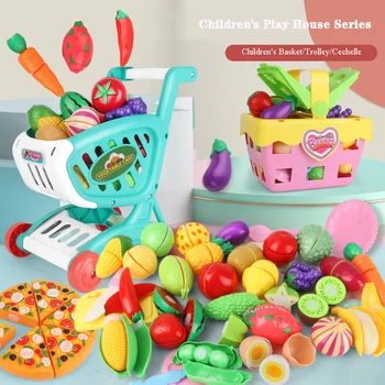Çocuk simülasyon süpermarket alışveriş sepeti arabası oyuncak sepeti simülasyon meyve gıda oyna pretend oyuncak hediye