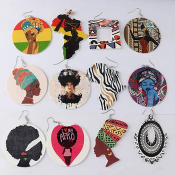 Ücretsiz kargo!az stok! Afrikalı Kadınlar Ahşap Küpeler tasarımları karıştırabilir